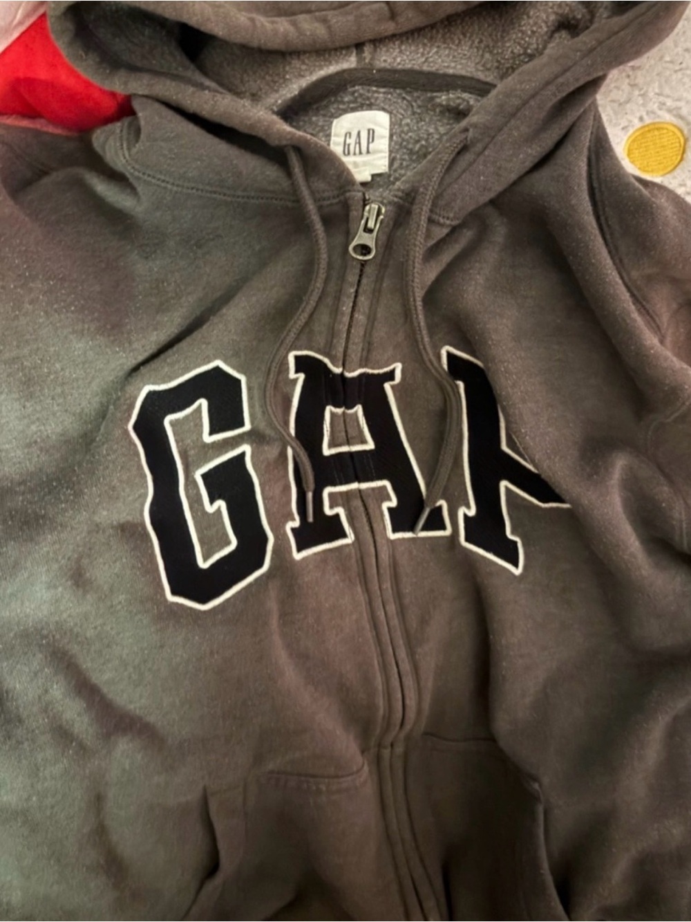 GAP Charcoal Gray Zip-Up Hoodie with Black Logo